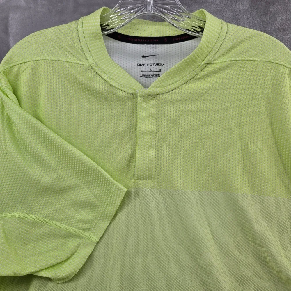 Nike Tiger Woods Collection Polo Mens Large Lime Green Dri-Fit ADV Golf Shirt